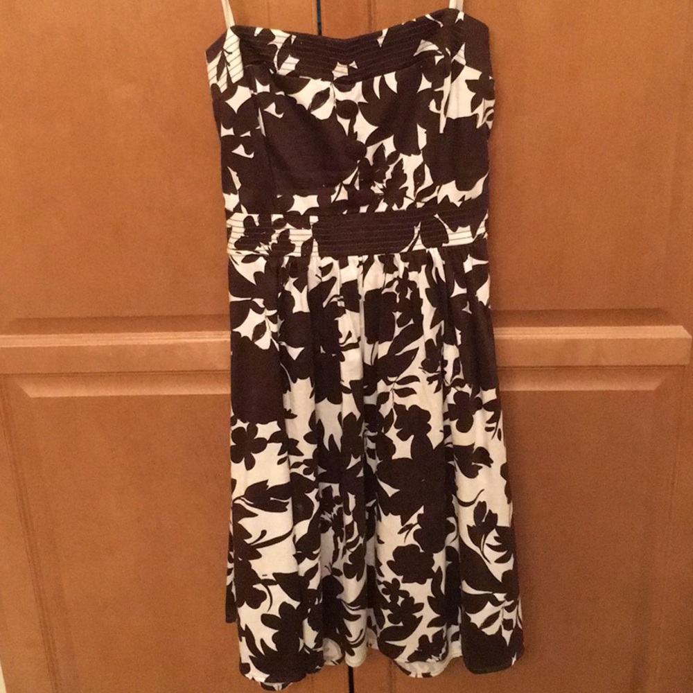 B. Smart strapless floral dress brown and white